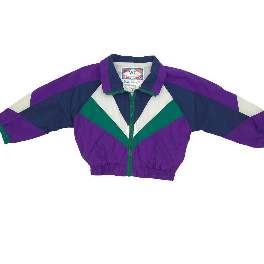 Weather Tamer Kids Windbreaker Jacket Colorblock 90s Vintage Purple Green Size 3